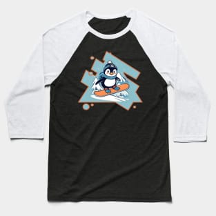 Penguin Snowboarding Baseball T-Shirt